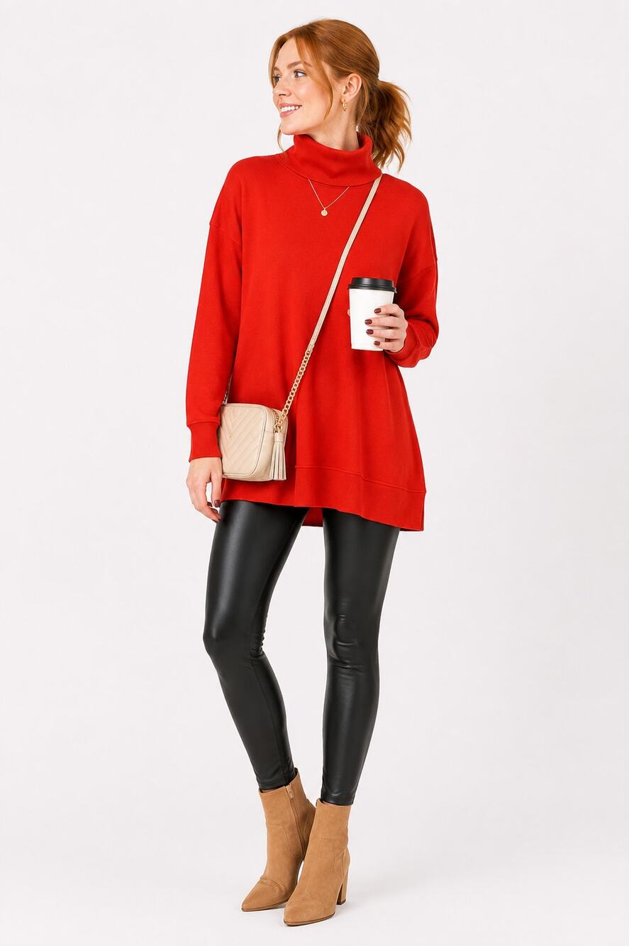 Anthropologie Maeve Red Orange Oversized Mock Neck Sweatshirt Tunic Womens XS